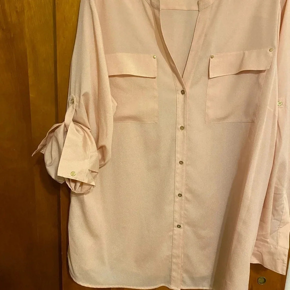 Calvin Klein Peach Tunic with Chest Pockets Rolled up Sleeves,  Women’s Size L - Picture 7 of 8